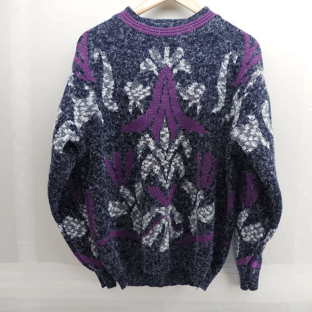 Vintage 80s Zepplin Abstract Biggy Acrylic Cosby Cookie Sweater Mens Medium Blue